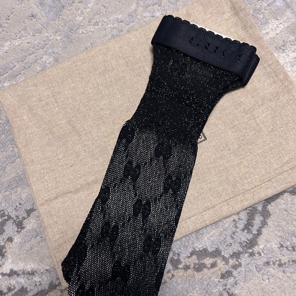 New Gucci Socks Lit Lux GG Net Black/Gold shimmer Women’s Size Small